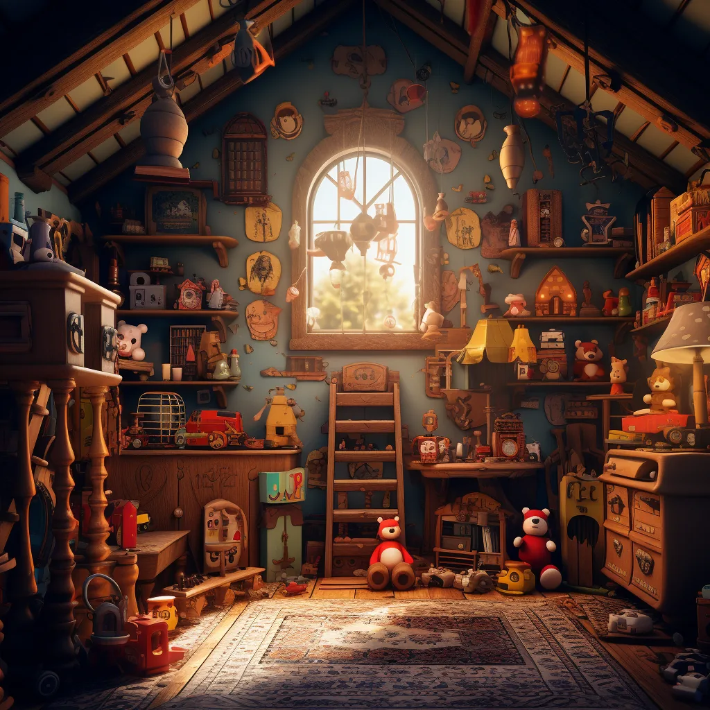 Illustration of a magical enchanted toy room glowing with warmth and wonder.